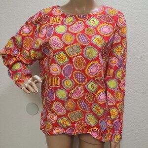 VINTAGE GENE EWING BIS 80s/90s CANDY BONBON PRINT TUNIC TOP 100% COTTON sz S